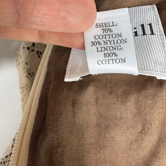 NWT Kate Hill Beige‎ & Brown Lace Dress Bow Tie Waist Cottagecore Prairie Sz 14P - Picture 11 of 12